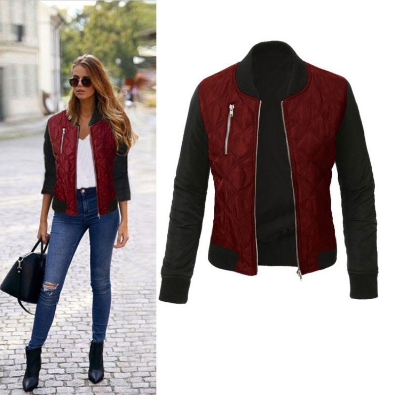 Giubbotti da donna Autunno Inverno Tempo libero Moda Giacca solida Oneck Cuciture con cerniera Giacca bomber trapuntata Cappotti 220909