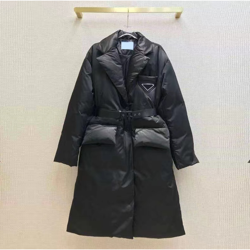 Down Parkas Parkaswinter Dn Cotton Short Waist Belt Suit Collar Bread Et Thickened Warm And Foreign Style Army down jacket Medium long clothes