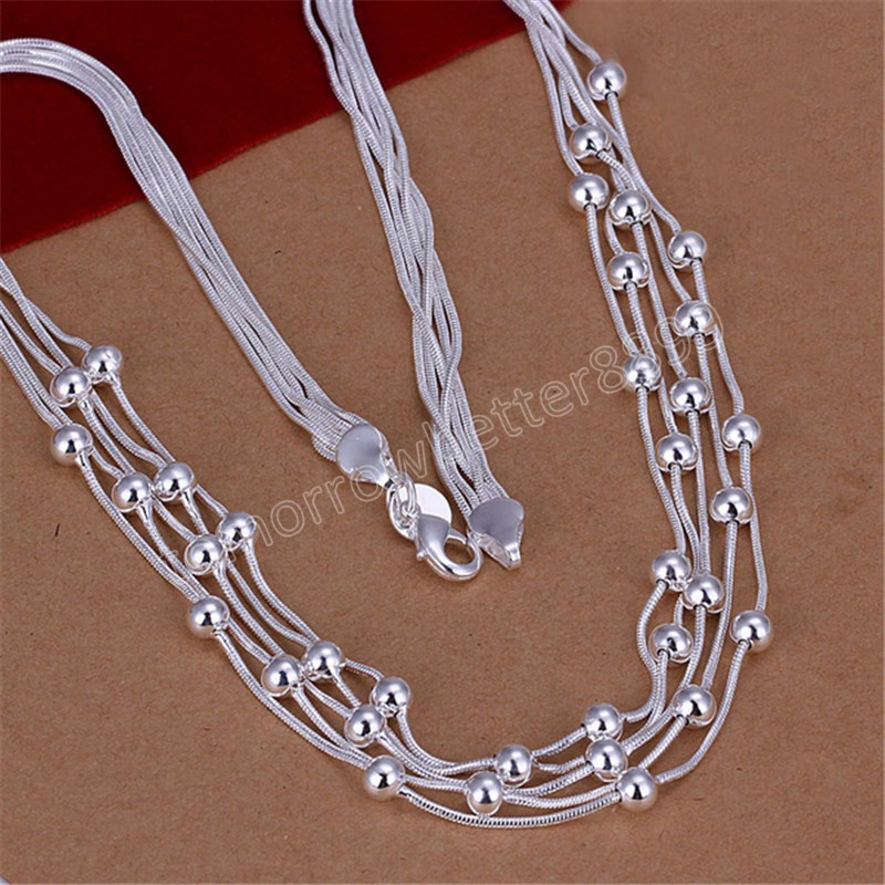 Silver solid jewelry Set lady wedding fashion European style chain bead necklaces bracelets women