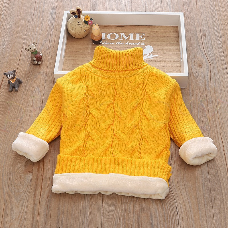 Pullover PHILOLOGY add plush pure color winter boy girl kid thick Knitted bottoming turtleneck shirts solid high collar pullover sweater 220914