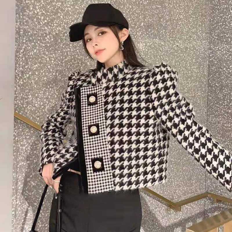 Women's Jackets Luxury Brand Tweed Thousand Bird Lattice Coat Ladies Elegant Fall Winter Fashion Leisure Short Woolen Jacket Female 220909