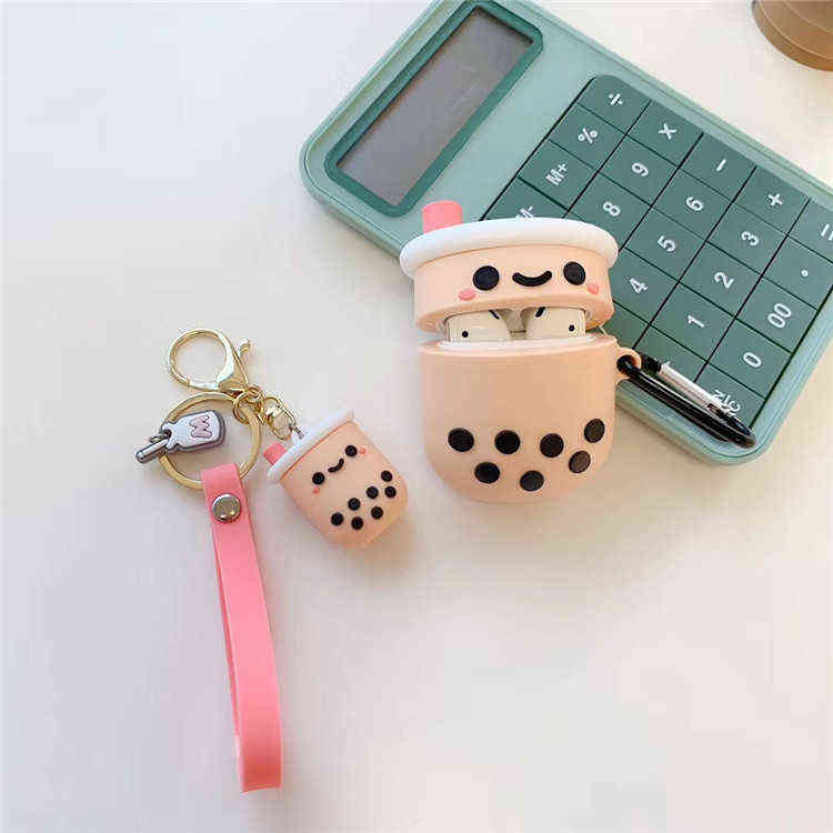 Keychains Sile Pearl Milk Tea Cute Keychain Luxury Kawaii Keychains Ladies Girls Bag Bag Car Airpods Charm 액세서리 선물 키 반지 T220909