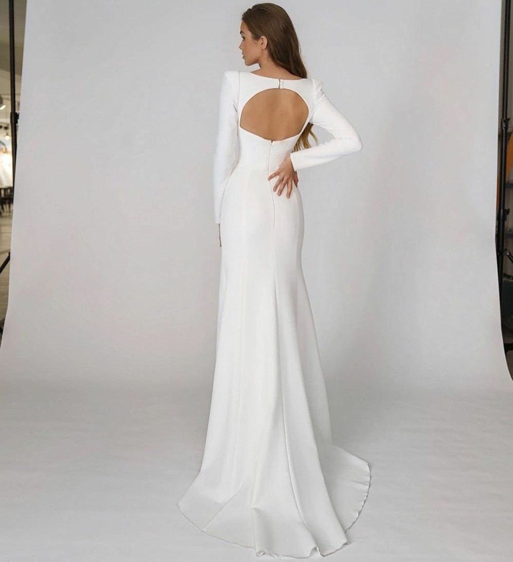 Elegant Satin Wedding Dress 2024 Modern Square Neck Long Sleeves Backless Mermaid Bridal Gowns Women New Vestido De Noiva