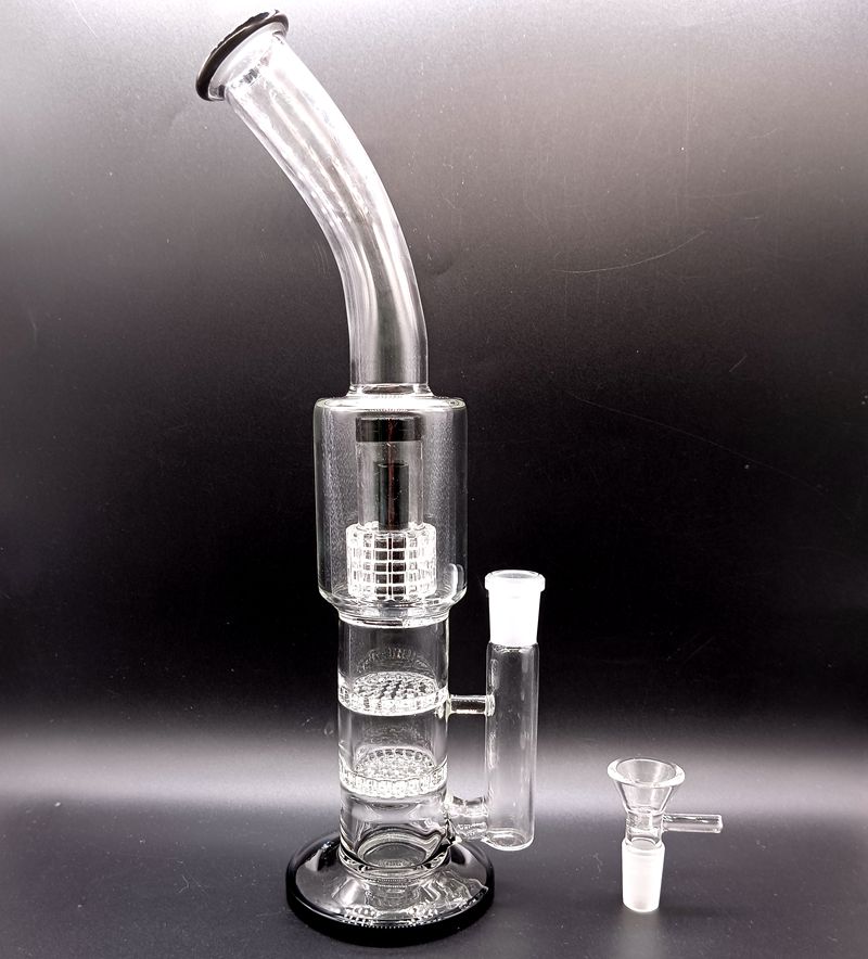 12-Zoll-Wasserbong-Wasserpfeifen aus klarem Glas mit doppelten Wabenfiltern, Reifen-Perc-Öl-Dab-Rigs zum Rauchen