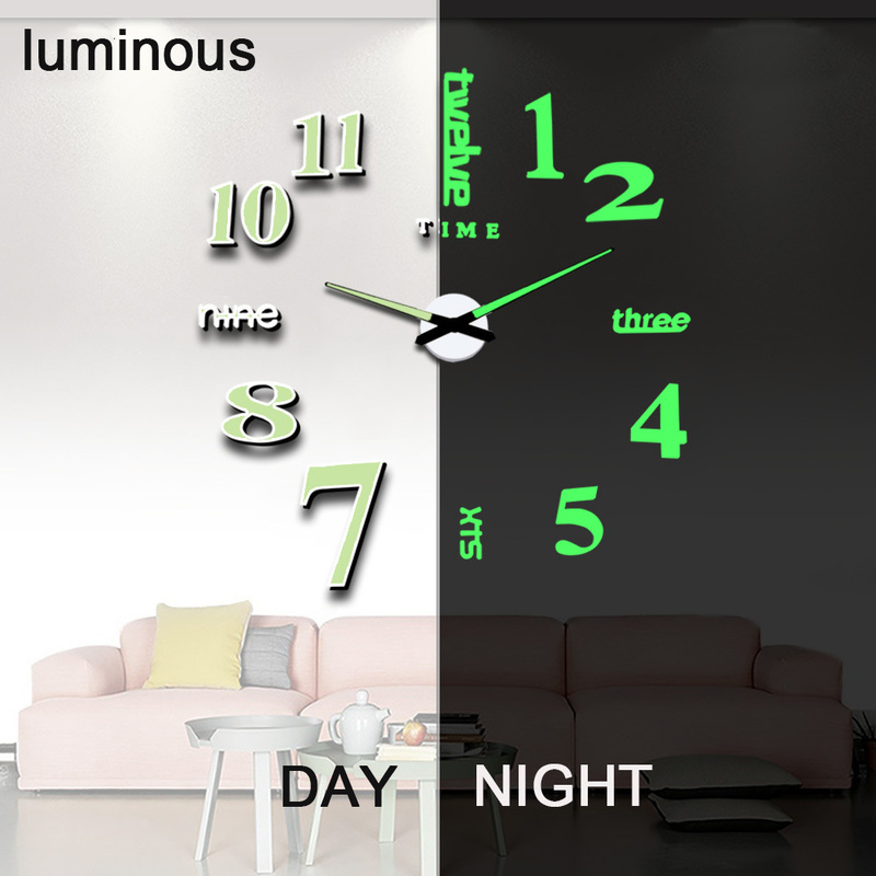 Horloges murales 3D lumineux réel grande horloge murale précipité miroir autocollant bricolage salon décor à la maison montres de mode Quartz grand 220909