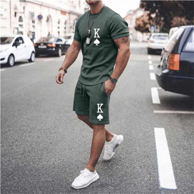 Chándales para hombres Moda de verano Simple Color Sólido Poker Camisetas Pantalones cortos Conjuntos para hombres Ropa deportiva Muscle Fitnees 2 piezas Pantalones de manga corta Track 220909