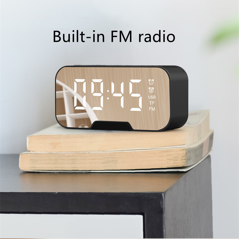 G10 Mirror Clock Wireless Bluetooth Speakers Portable Mini Voice Broadcast AUX Audio TF Card Built-in FM radio Desktop Phone Stand 1400mAh Battery