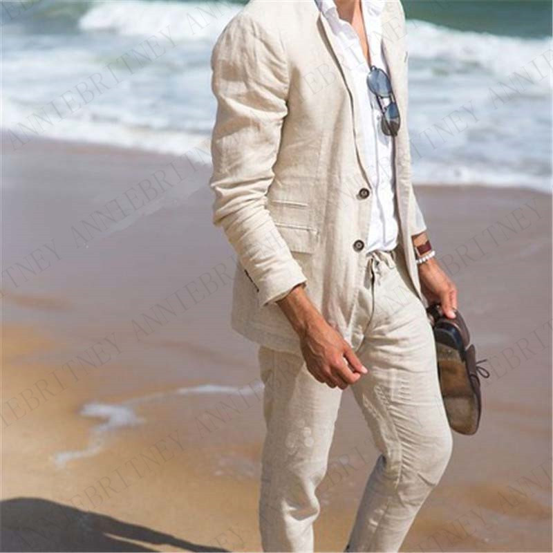 Männer Anzüge Blazer Sommer Blau Strand Weddin Leinen Anzug Für Männer 2 stücke Bräutigam Blazer Casual Männliche Anzüge Nach maß Terno Masculino Hombre 220909