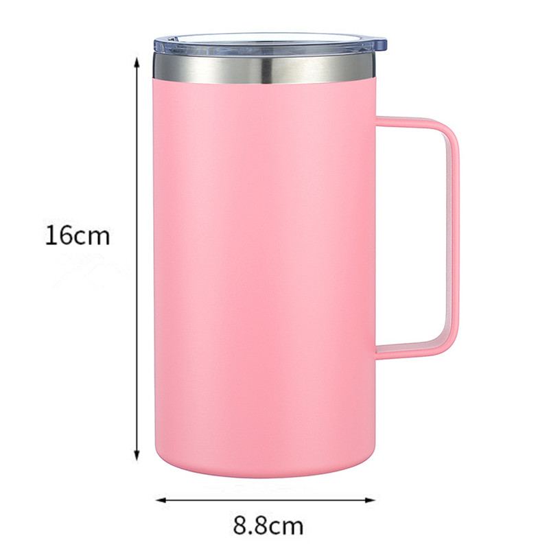 Tasse à café en acier inoxydable de 24 oz avec poignée tasses à bière glacée double paroi isolée sous vide enduit de poudre tasse à eau de voyage de camping avec couvercles coulissants 15 couleurs