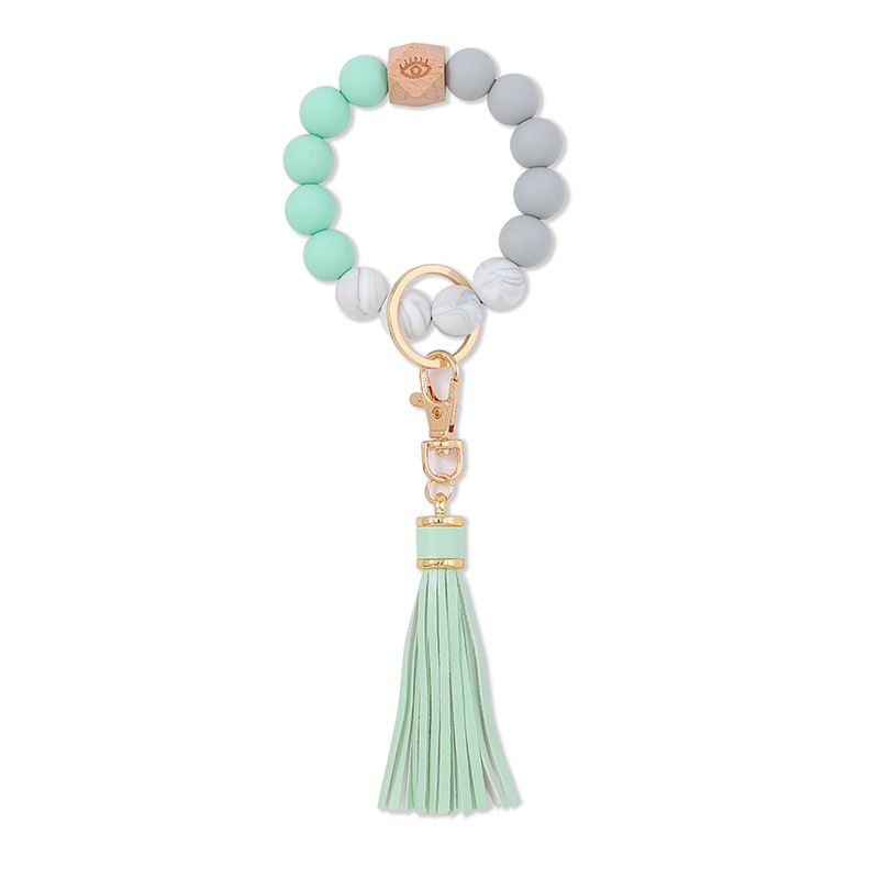 Tassel wood beads silicone Beads Bracelet key chain Bracelets female Wristlet Keys Ring DE747