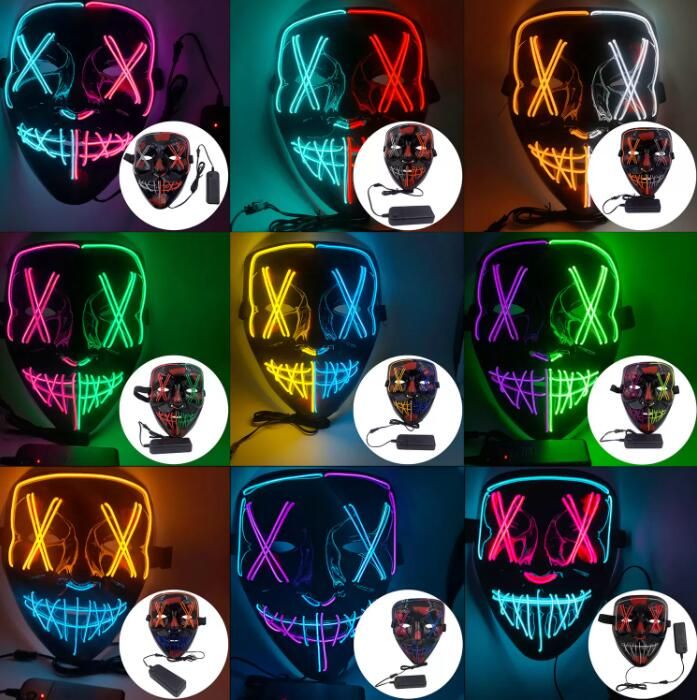 2023 Halloween Toys Mask Led Light Up Funny Masks The Purge Election Year Great Festival Cosplay 90