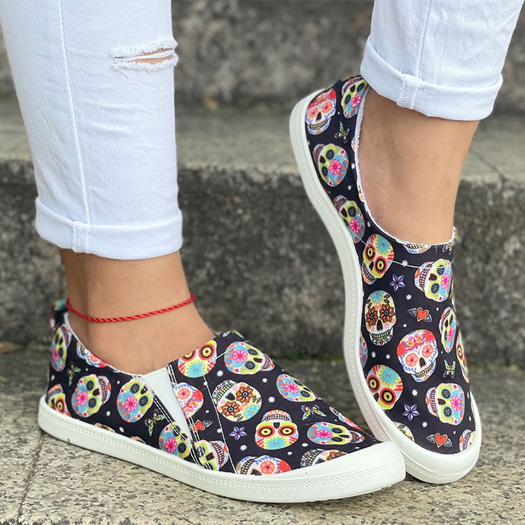 women shoes slip-on Halloween Pumpkin casual shoes sneakers flat trainers casuals Skull pattern