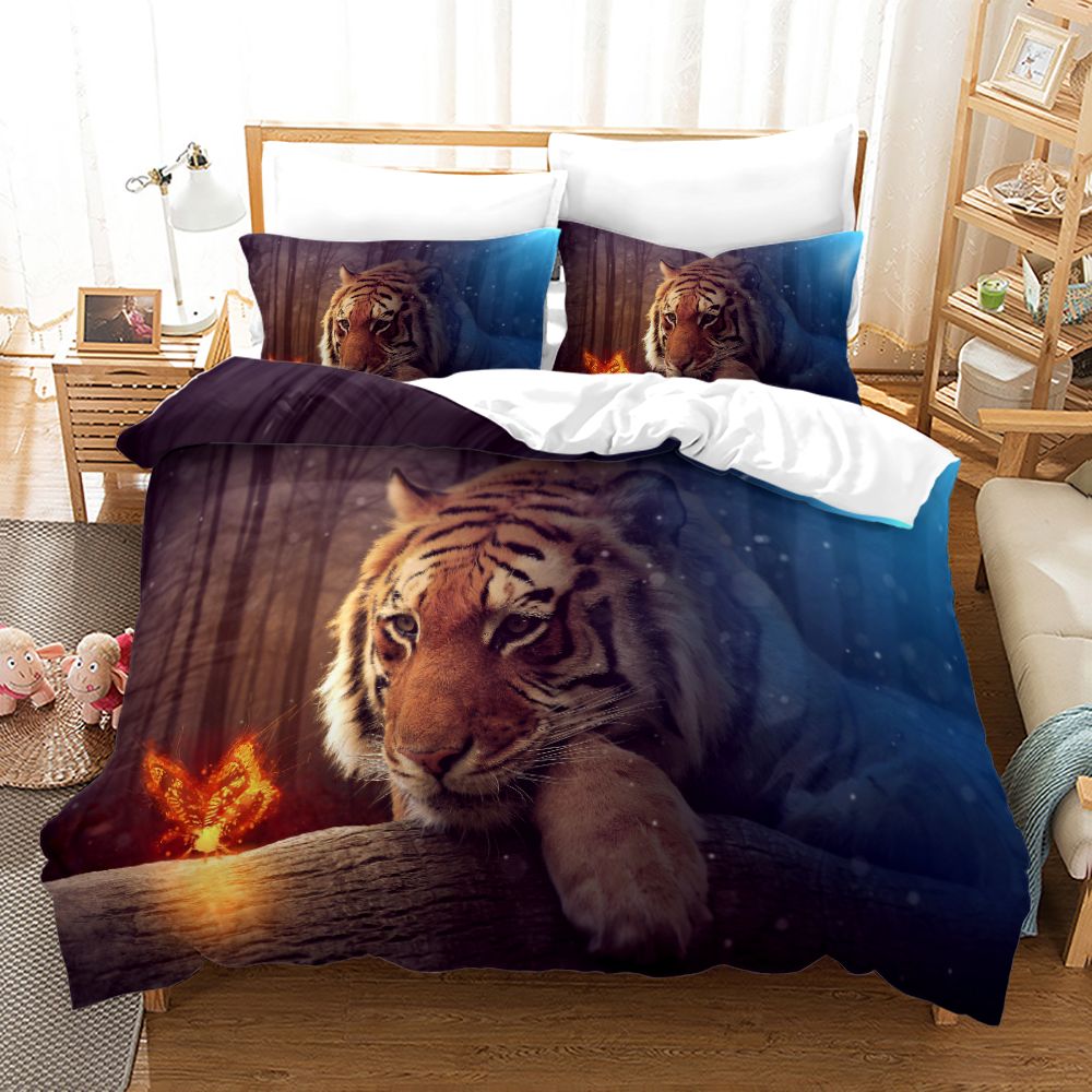 Set di biancheria da letto 3D serie Tiger Set copripiumino in poliestere adulti e bambini con stampa della fauna selvatica Copripiumino super morbido in stile europeo e americano con federa