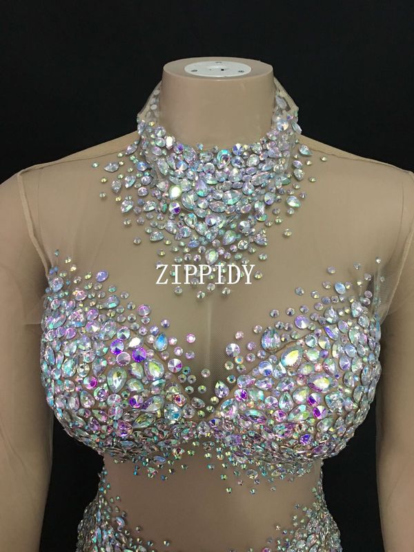 Kadın Tulumları Seksi Seksi AB Rhinestones Mesh Bodysuit Doğum Günü Kutlamak Kadın Şarkıcı Gösterisi Bodysuit Akşam Balo Partisi Sahnesi 220908