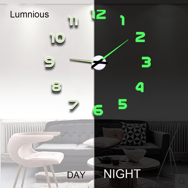 Wall Clocks 3d Luminous Real Big Wall Clock Rushed Mirror Sticker Diy Living Room Home Decor Fashion Watches Quartz Large 220909