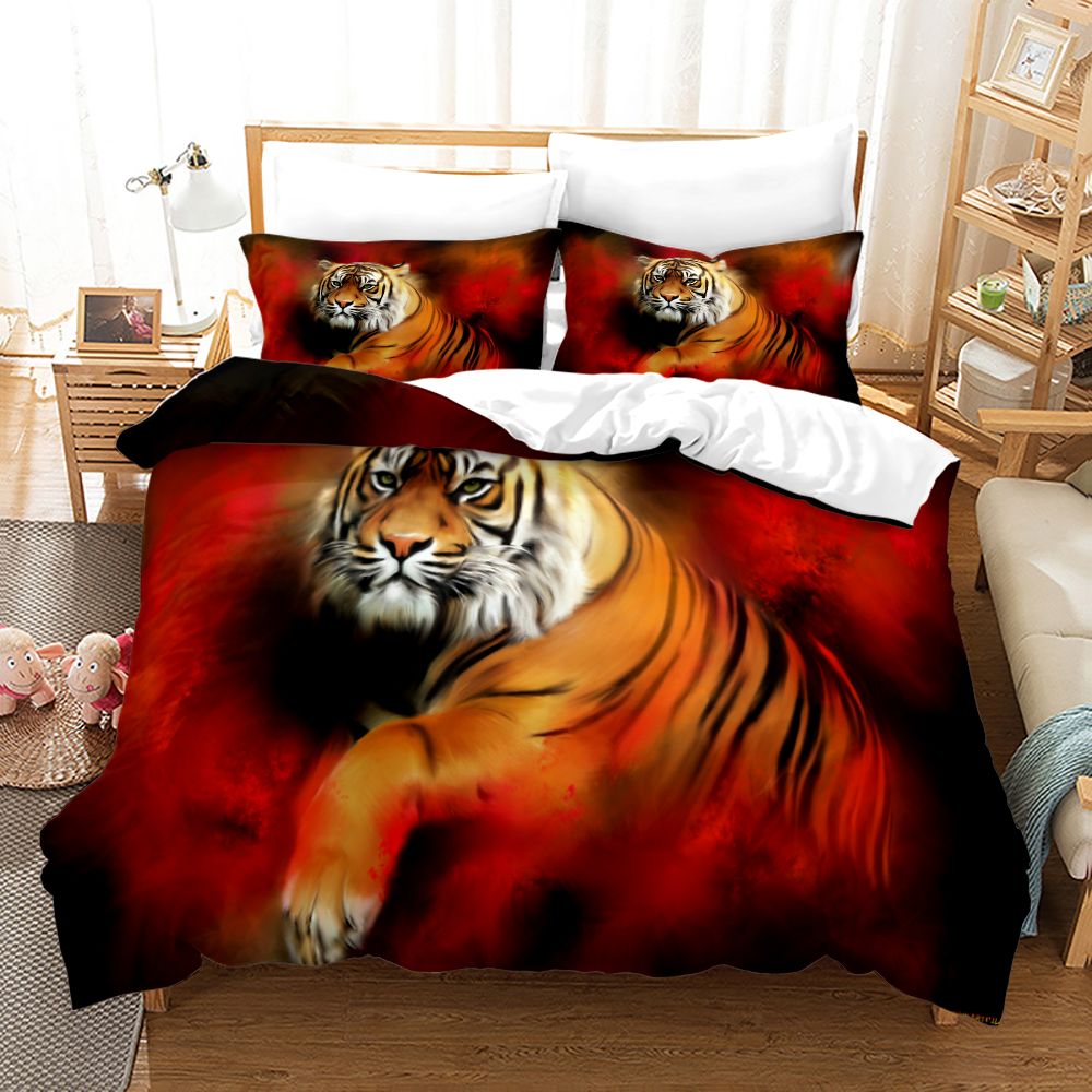 Set di biancheria da letto 3D serie Tiger Set copripiumino in poliestere adulti e bambini con stampa della fauna selvatica Copripiumino super morbido in stile europeo e americano con federa