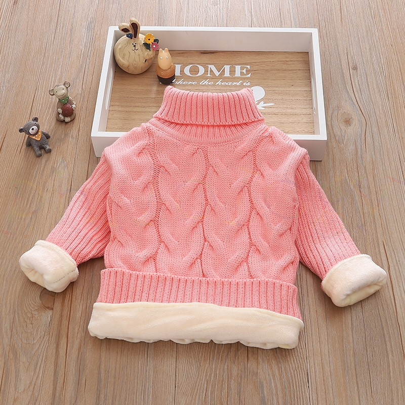 Pullover PHILOLOGY add plush pure color winter boy girl kid thick Knitted bottoming turtleneck shirts solid high collar pullover sweater 220914