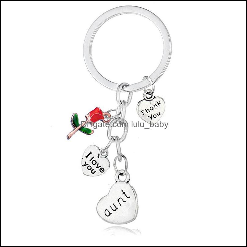 Keychains Fashion Rose Flowers I Love You Heart Charms Keychain Family Dochter Grandma Tante Sister Mom Key Chains Dank Gifts Keyrin Dh3l1