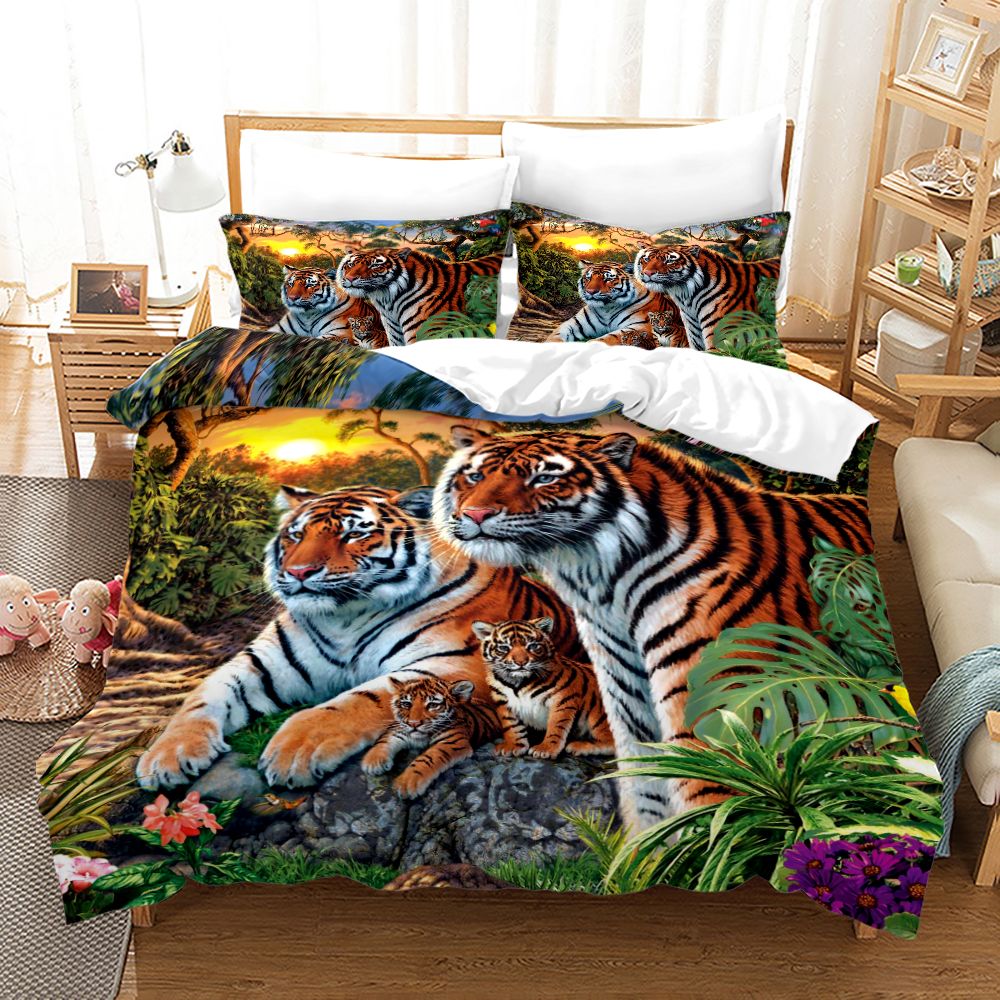 Tiger series Ensembles de literie 3D Ensemble de housse de couette en polyester pour adultes et enfants Housse de couette super douce de style européen et américain avec taie d'oreiller