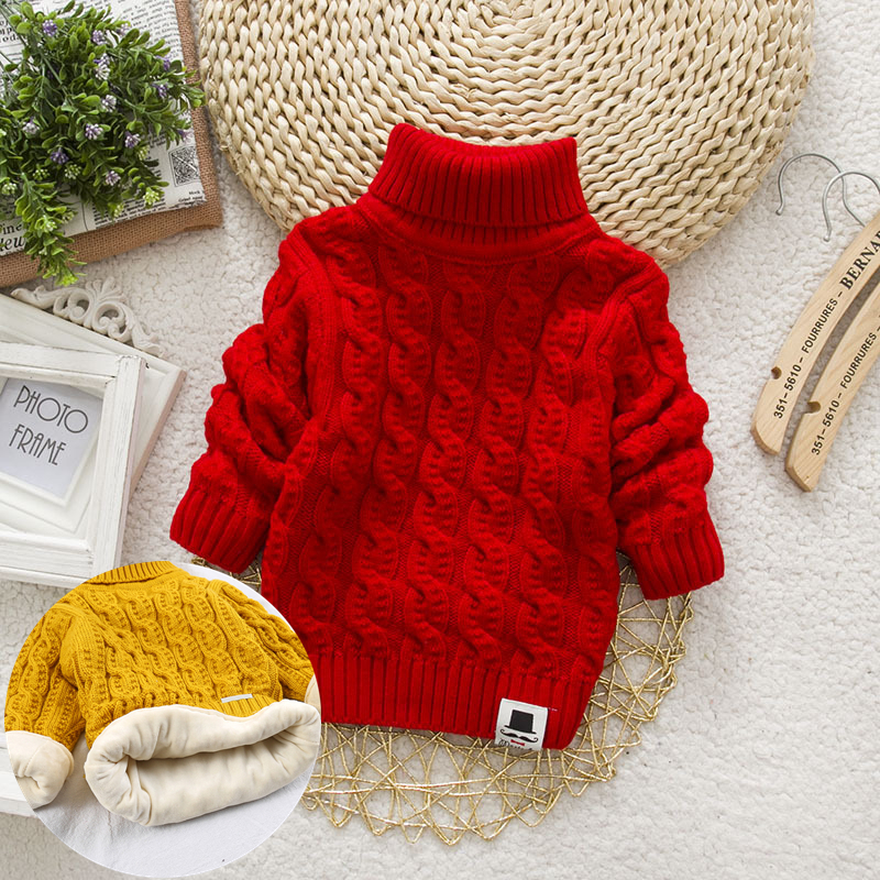 Pullover PHILOLOGY Plush inside pure color winter boy girl kid thick Knitted turtleneck shirts solid high collar pullover fluff sweater 220914