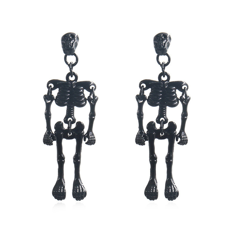 Brincos de esqueleto de prata antigos góticos Brincos de terror Brincos de Halloween Spooky Chandelier Ear Jóias para homens Acessório de festas de homens