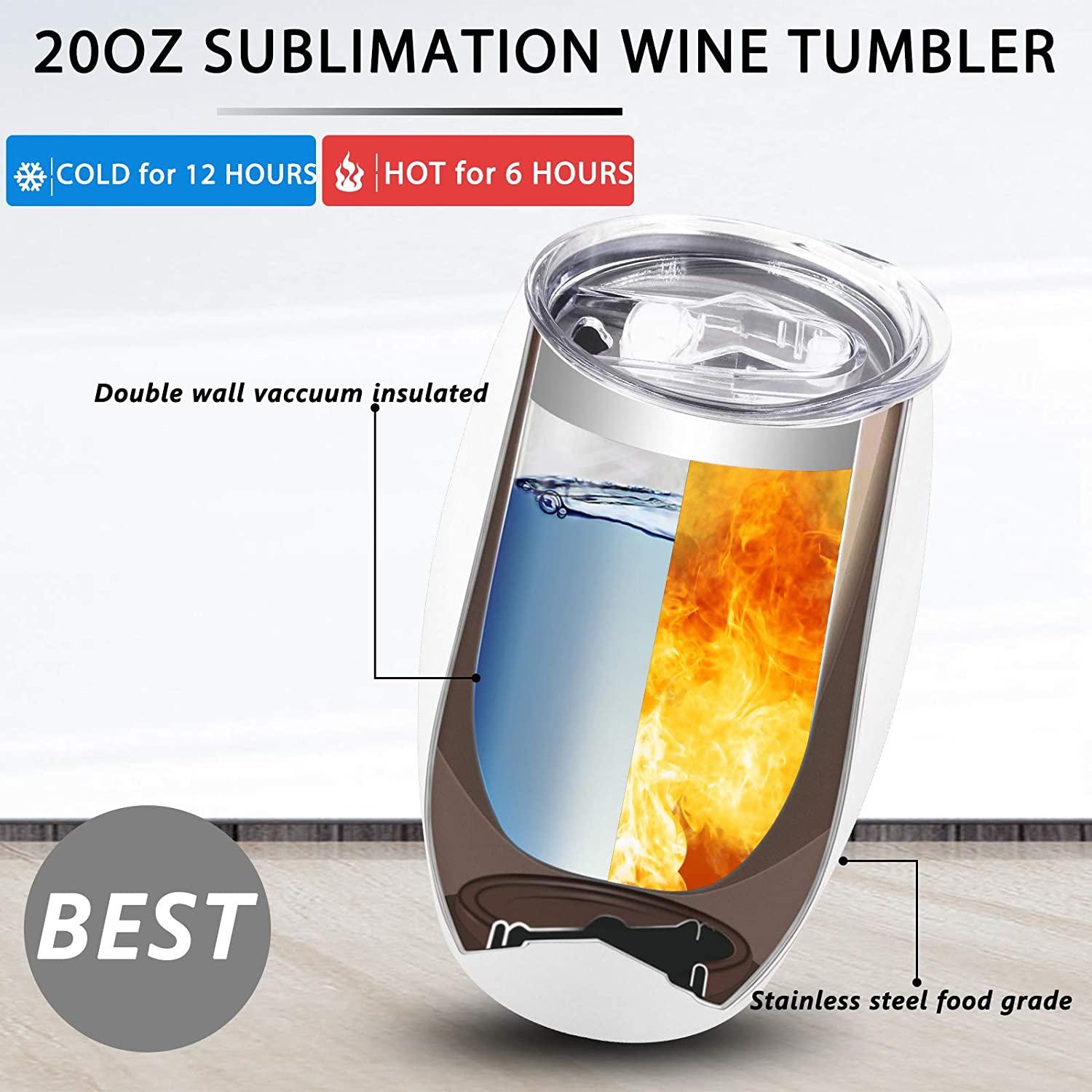 20oz Sublimation Wine Tumbler Glass Blanks with Lids Stemless Double Wall Vacuum Stainless Steel Travel Tumbler for Coffee Wine 4961