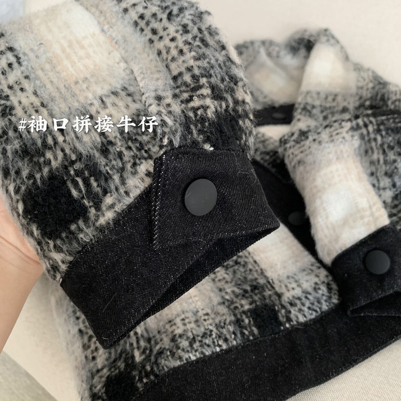 Chaquetas para mujer Versión coreana de la chaqueta corta de invierno de talla grande para mujer Chaqueta acolchada de algodón a cuadros en blanco y negro de estilo occidental retro 220909