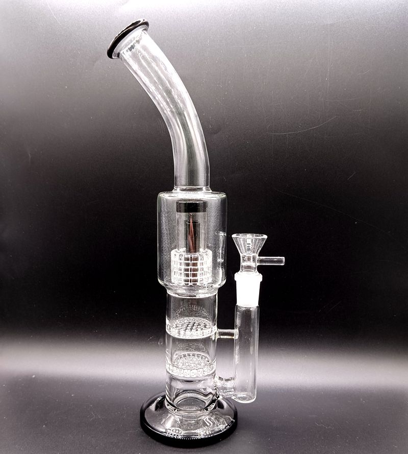 12 inch Clear Glass Water Bong Hookahs with Tire Perc Double Honeycomb Filters Oil Dab Rigs Smoking Pipes