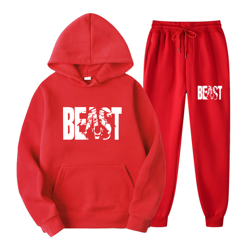 Herrspåriga höst- och vinterhoodie sätter män Fashion Fleece Red Hoodies Brand Pants Casual Jogger Suit Tracksuit Sweatshirt Woman Pullover 220909