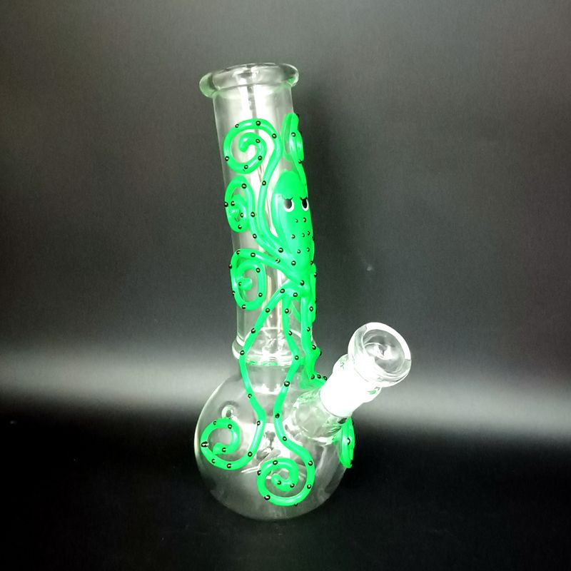 Mini 7,5 tums glas vatten bong vattenpipa med lysande gr￶n bl￤ckfisk kvinnlig 14mm olje riggar shisha f￶r r￶kning