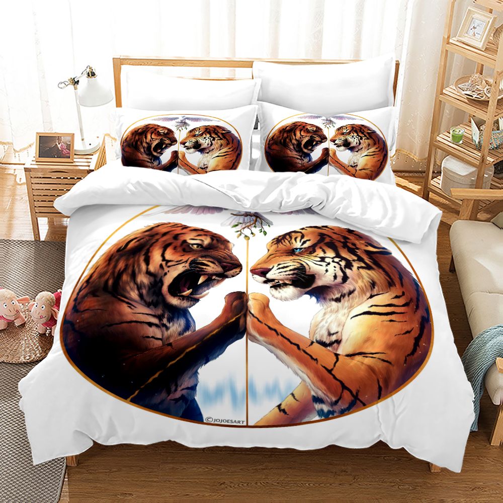 Set di biancheria da letto 3D serie Tiger Set copripiumino in poliestere adulti e bambini con stampa della fauna selvatica Copripiumino super morbido in stile europeo e americano con federa