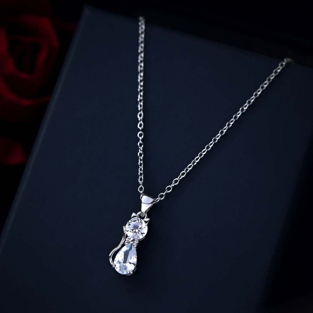 Mode 925 argent Sterling cristal cubique zircone ensemble de bijoux pour les femmes mignon chat pendentif collier boucles d'oreilles bijoux cadeau de mariage