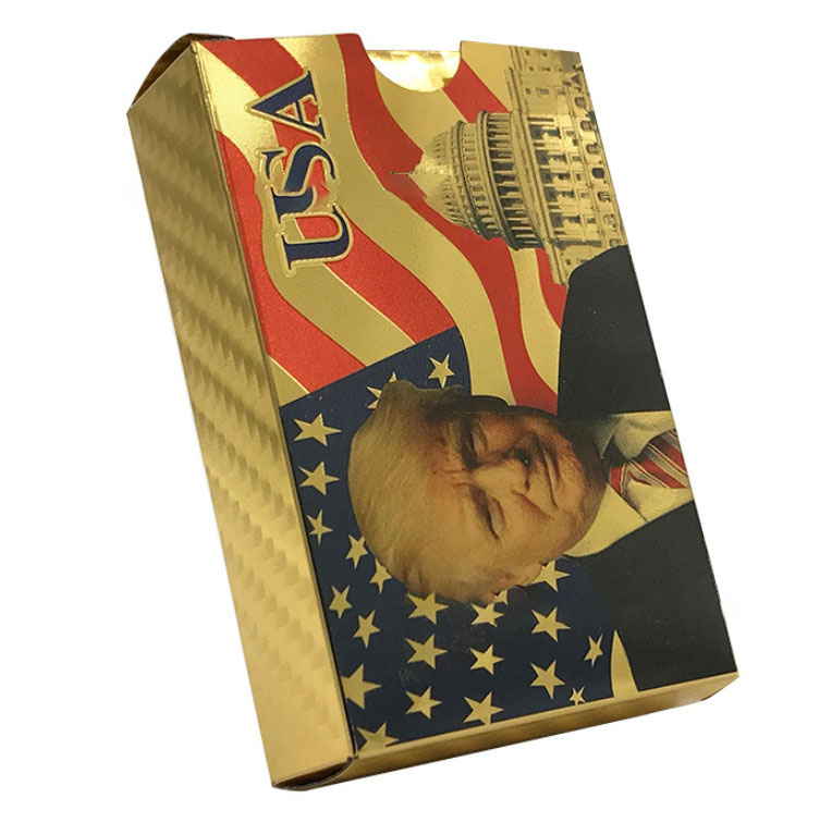 Party Favor President Trump Package Poker 24K Gold Spela Card Wear-Resistent Texas Waterproof Magic Tricks Gift