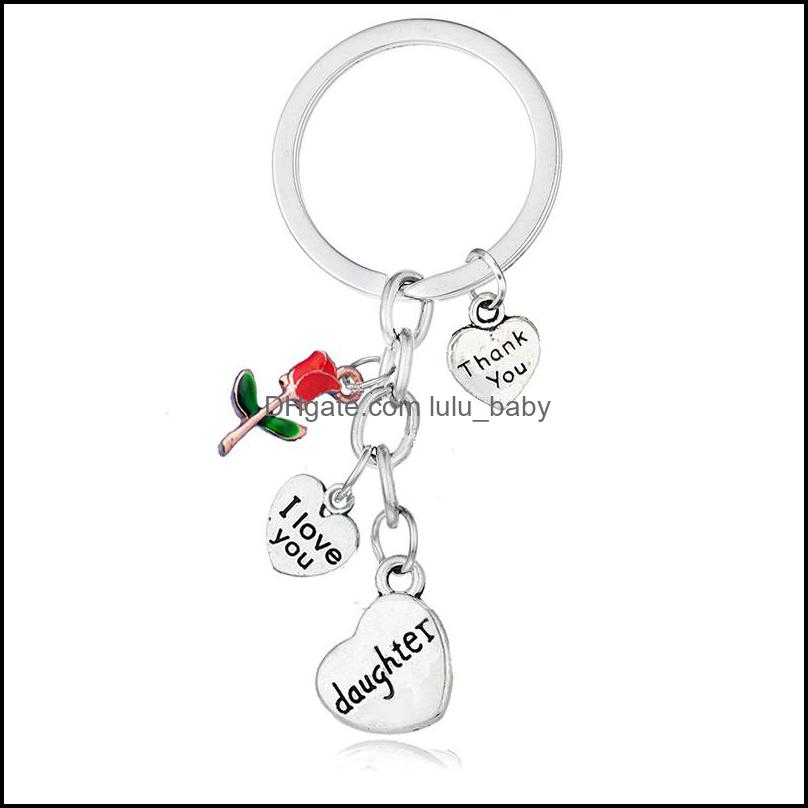 Keychains Fashion Rose Flowers I Love You Heart Charms Keychain Family Fille grand-mère tante sœur Mom Chains de clés Gérnures Cadeaux Keyrine DH3L1