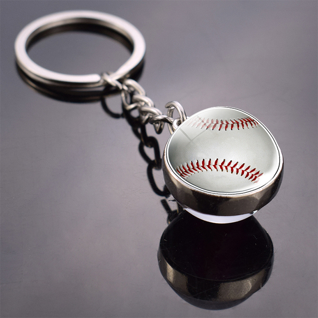 Party Fashion Glass Ball Blapain Football Basketball Baseball Baseball Baseball Tennis Rugby Rugby Softball Picture Glass Wiselant Metal Keyring