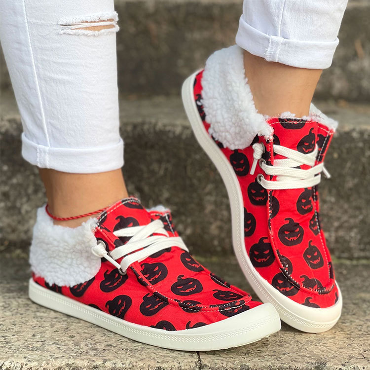 women shoes Halloween Pumpkin keep warm casual shoes sneakers flat trainers casuals Skull pattern With cotton