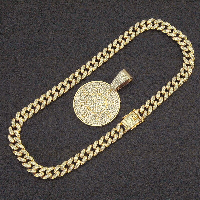 Pendant Necklaces Hip Hop Crystal Lucky Number 7 Pendant With Big Miami Cuban Chain Choker Necklace For Men Women Iced Out Coin Jewelry 220909