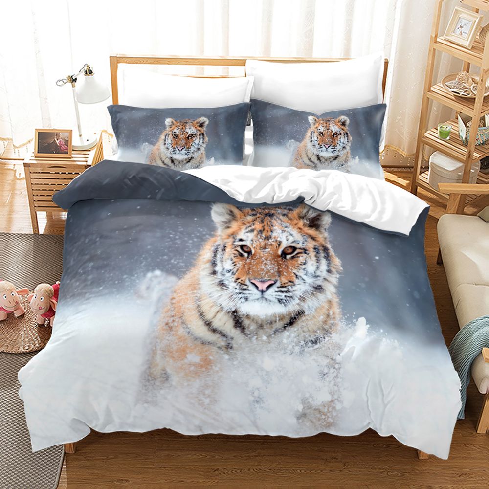 Tiger series Ensembles de literie 3D Ensemble de housse de couette en polyester pour adultes et enfants Housse de couette super douce de style européen et américain avec taie d'oreiller