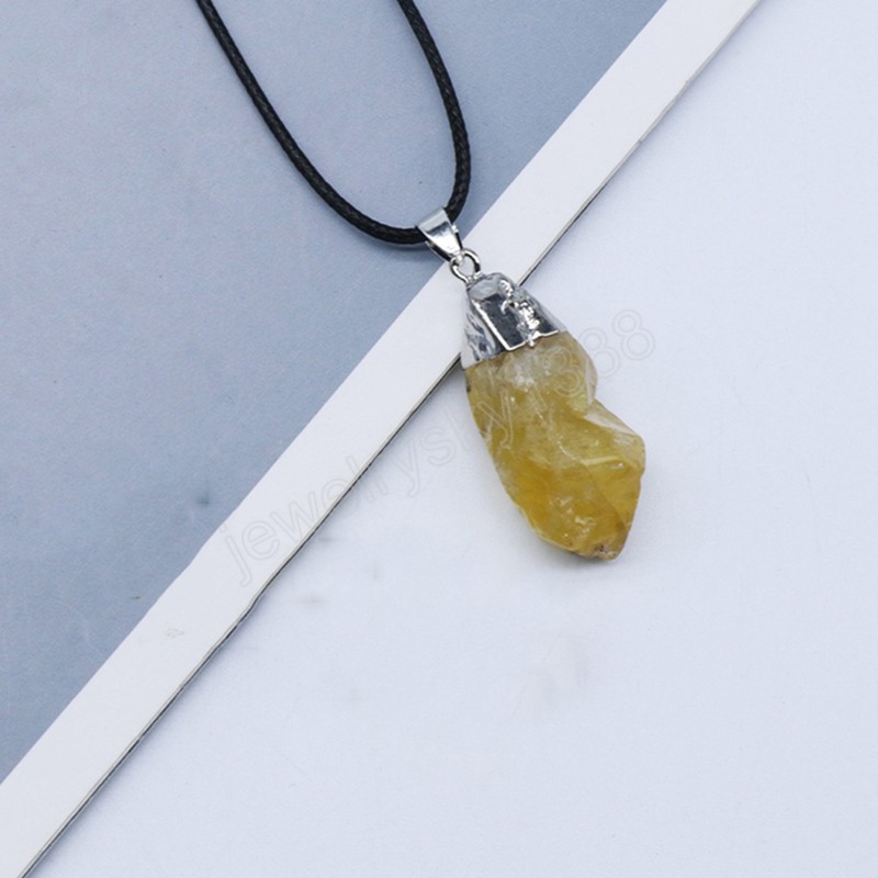 Guérison Pierre Naturelle Pendentif Collier Irrégulier Pointu Quartz Brut Améthystes Citrines Jaune Violet Cristal Collier pour Femmes