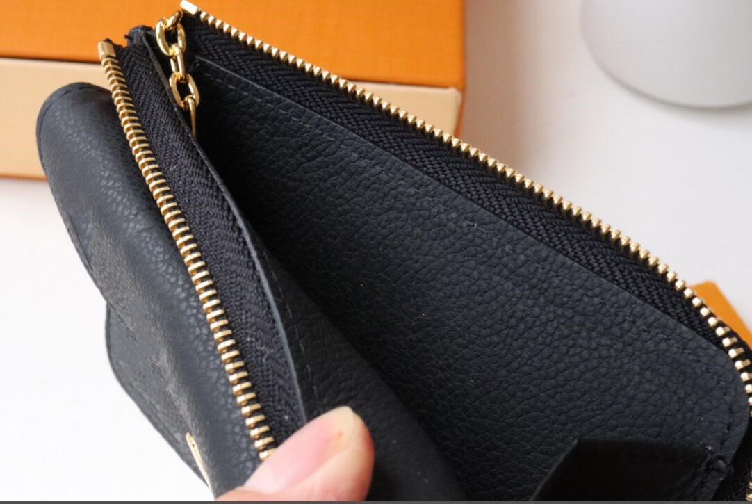 M69431 Women envelope zipper wallet credit card holder coin purse all black logos embossed genuine leather empreint Recto Verso to335s