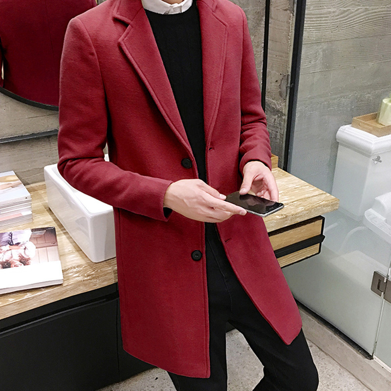 Men's Wool Blends en Coat Fashion Mid-length Boutique Pure Color Business Casual High-end Slim Size S-5XL 220909