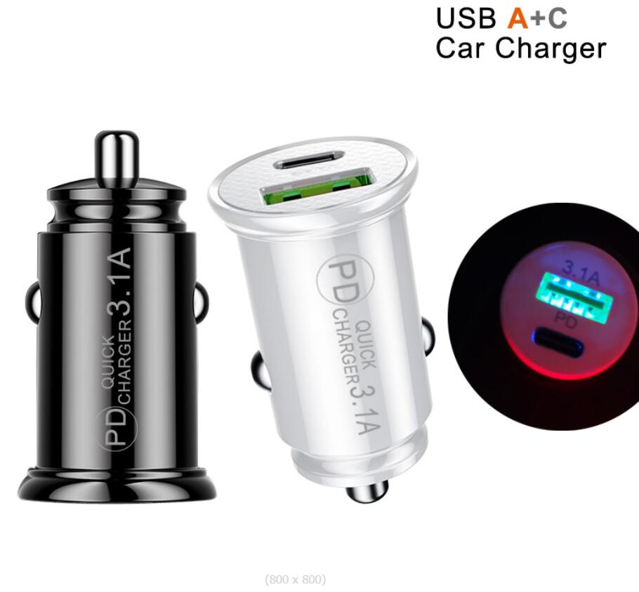 15W PD Tipo C Cargadores de coche USB Teléfono 3.1A Cargador rápido Adaptador de corriente para iPhone Xiaomi Samsung Huawei Honor OPPO Realme