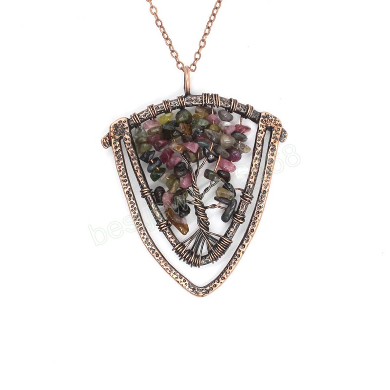 Pendentifs en Quartz naturel arbre de vie, Suspension en fil de cuivre Antique, 7 pierres de puces de chakra, pendule en cristal jaune rose Reiki