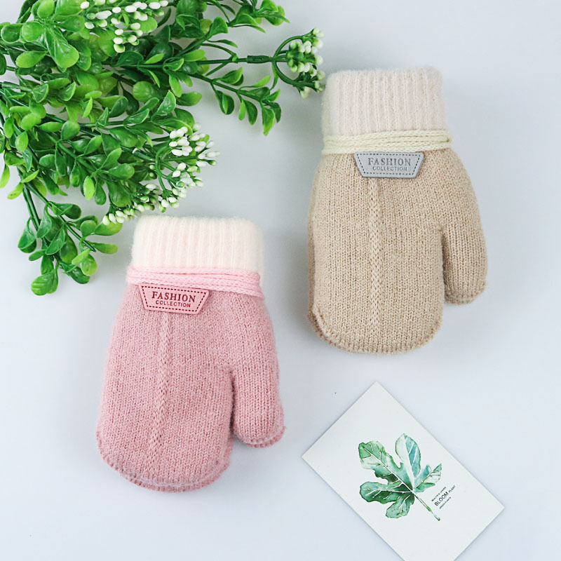 Kinder-Fingerhandschuhe, Kinder-Handschuhe, Winter, solide, verdickte Plus-Samt-Halfter-Handschuhe für Kinder, Kleinkinder, im Freien, warm halten, gestrickte Fäustlinge mit Seil 220909