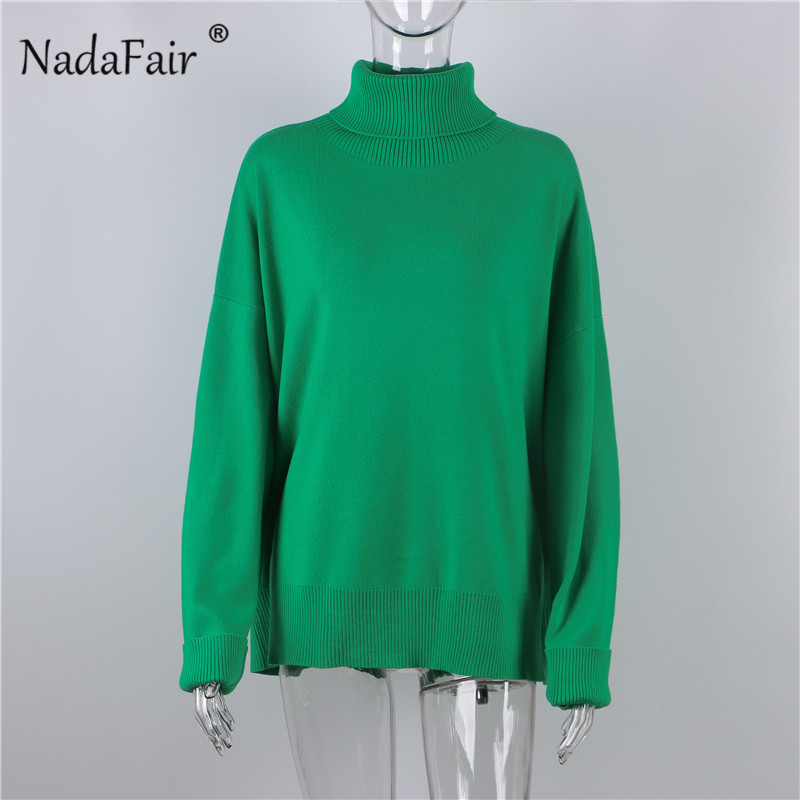Women's Vests Nadafair Oversize Sweater Women Turtleneck Autumn Long Sleeve Cutton Jumpers Casual Loose Green Knitted Winter Tops Plus Size 220909
