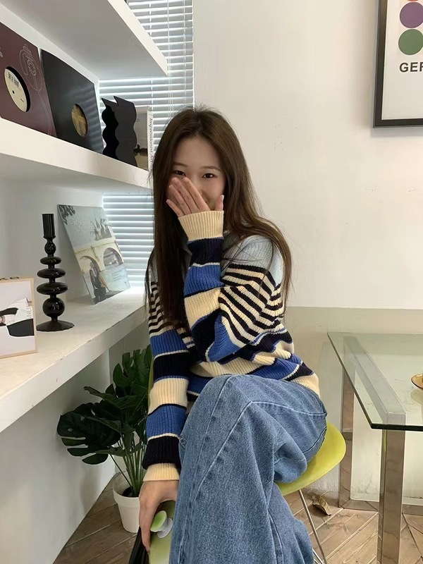 Женские свитера осенний зимний сладкий вязаный вязаный свитер корейский шикарный элегантный поворотный воротнички.