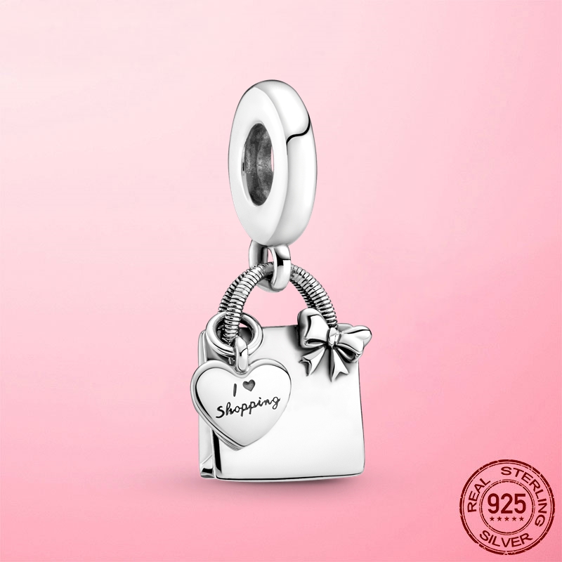 925 Gümüş Cazibe Boncuklar Dangle Renk Kolye Pembe Emaye Seyahat Boncuk Fit Pandora Takılar Bilezik DIY Takı Aksesuarları