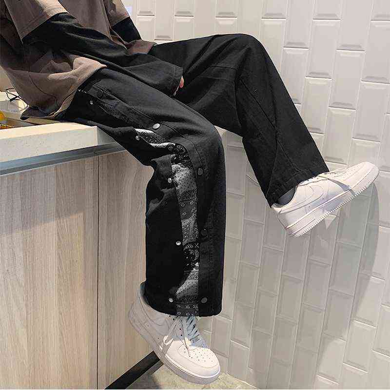 سروال الرجال السراويل غير الرسمية للرجال الخدوش المرقعة للأزياء جميع المباراة على التوالي على الأسلوب الكوري على التوالي سراويل الساق على نطاق واسع