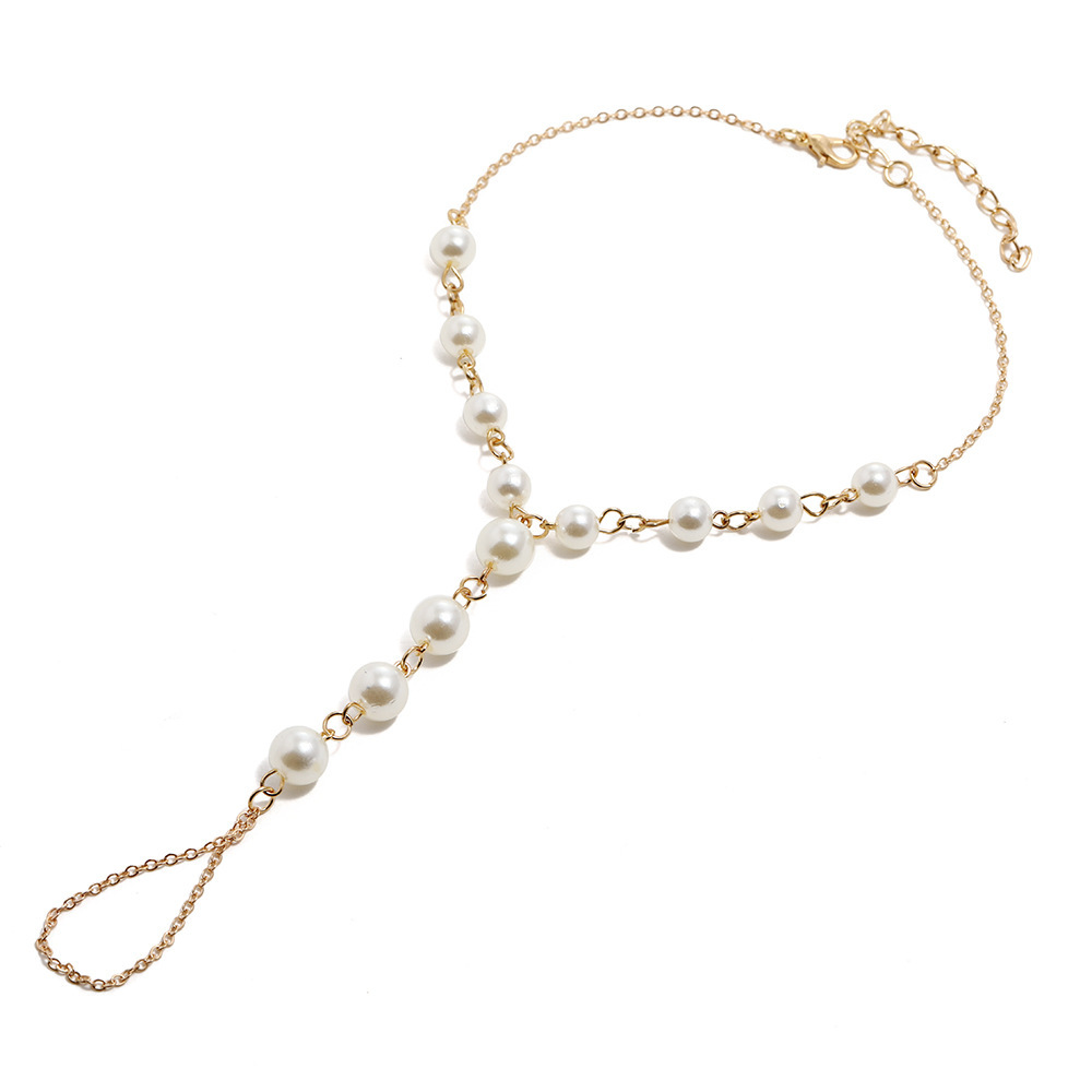 Etnisk vit pärla anklet simulerad pearl anklet trendiga smycken tillbehör för kvinnor sommar strand daglig semester fot smycken