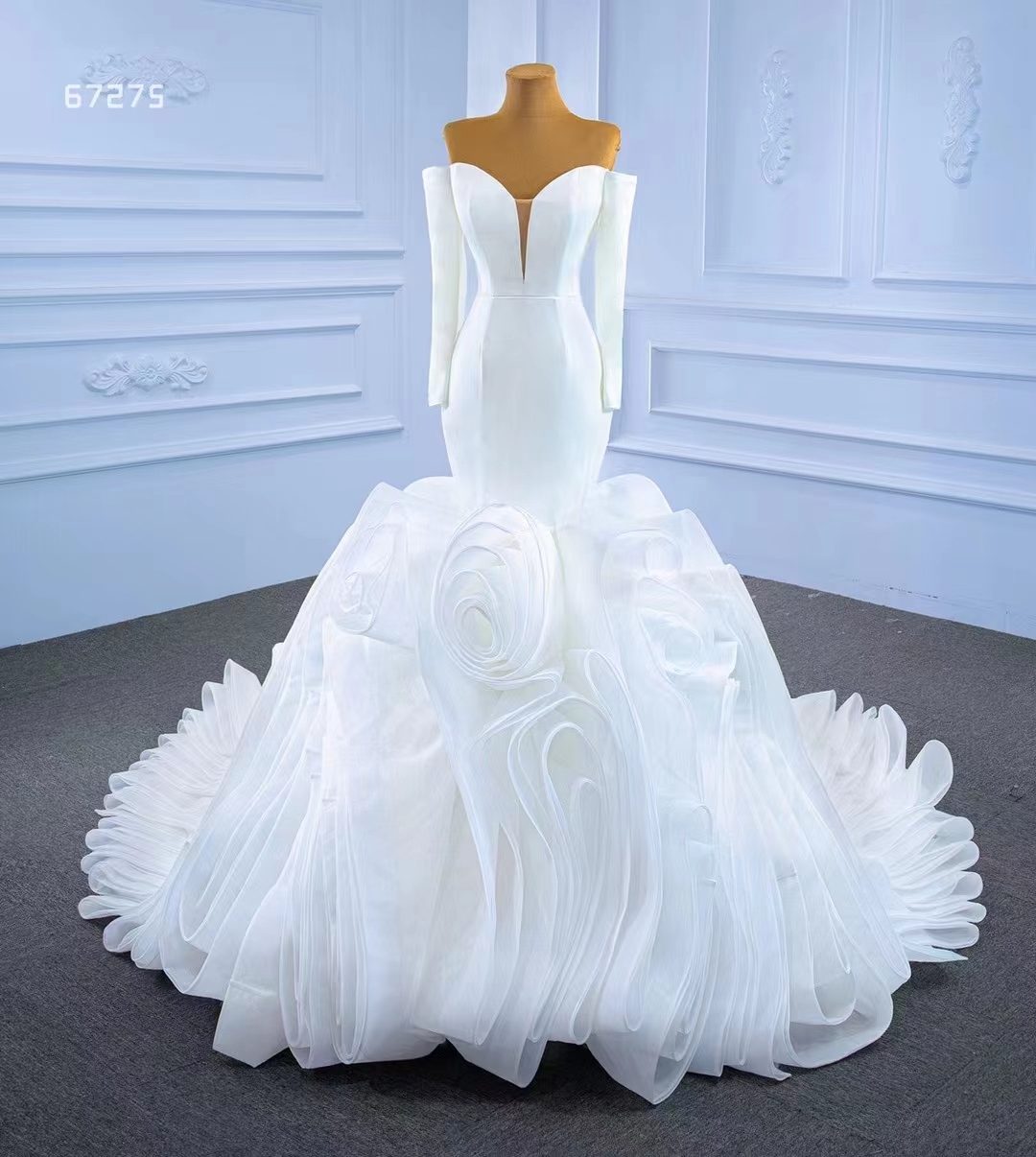 2022 Arabian Aso Ebi Bandeau Mermaid Wedding Dress Long Sleeve Sexy Bridal Dress SM67275
